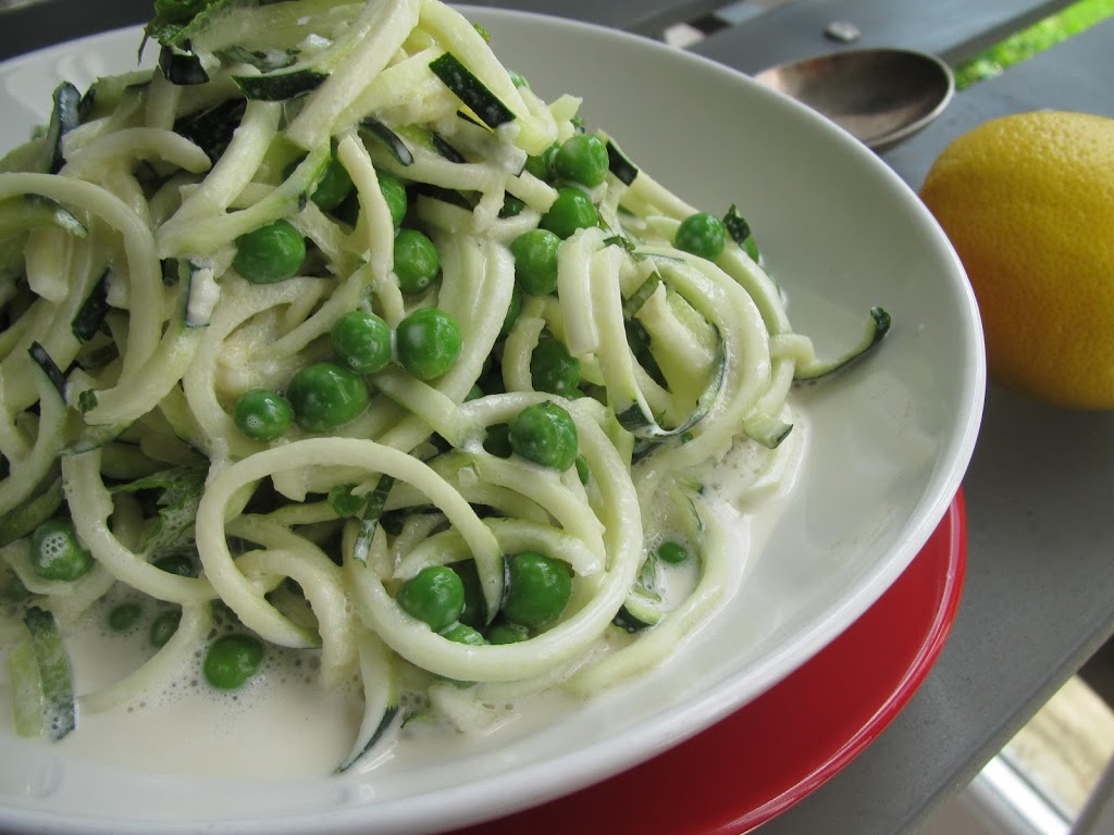 Simple Raw Zucchini Pasta Salad with Almond Alfredo Sauce