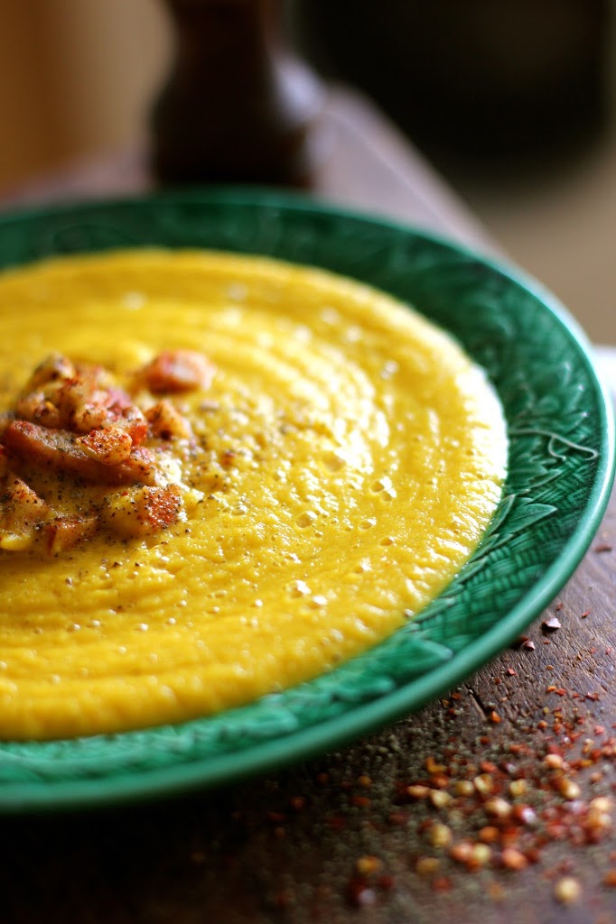 Raw Butternut Squash And Kiwi Soup With Chilli Apple Croutons